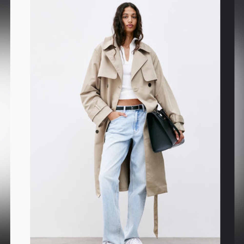 NWT H&M Tan Trench Coat with Belted Waist and Wide Lapels